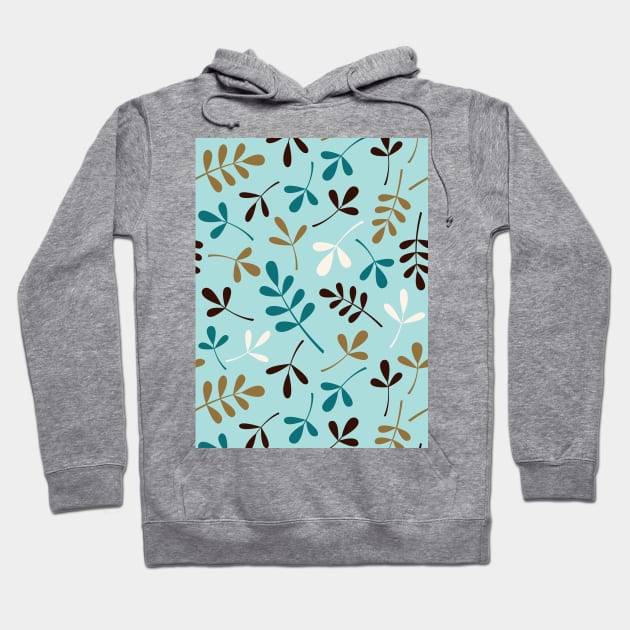 Assorted Leaf Silhouettes Teals Crm Brown Gld Hoodie by NataliePaskell